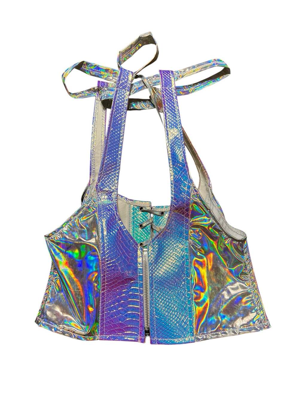 Roma Confidential Iridescent Holographic Snakeskin Corset Crop Top
